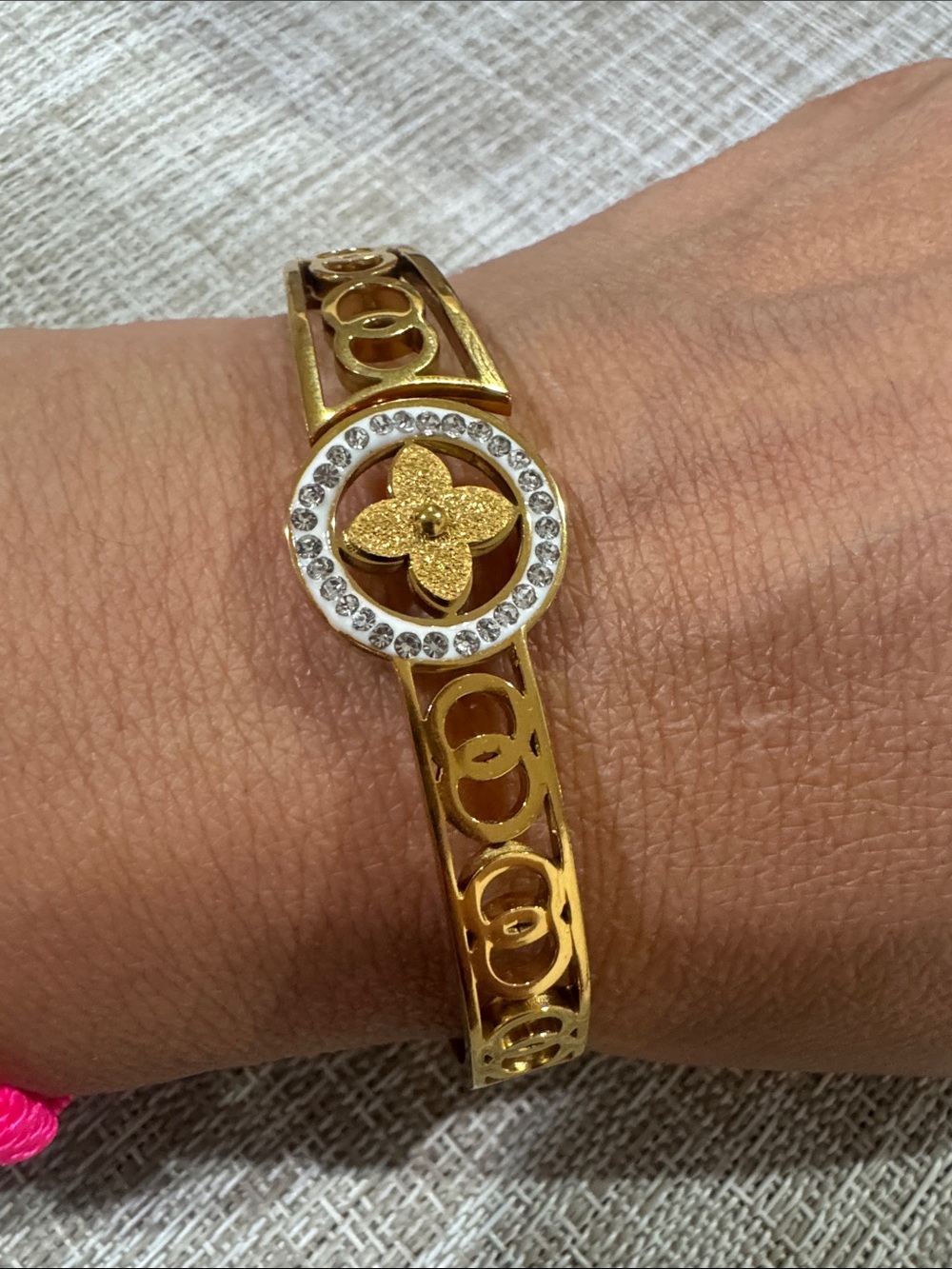 Gold Tone Floral Crystal Accent Women’s Bracelet